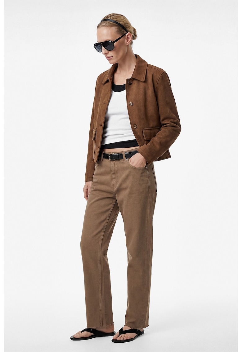 Blugi mom fit cu talie medie - Maro camel