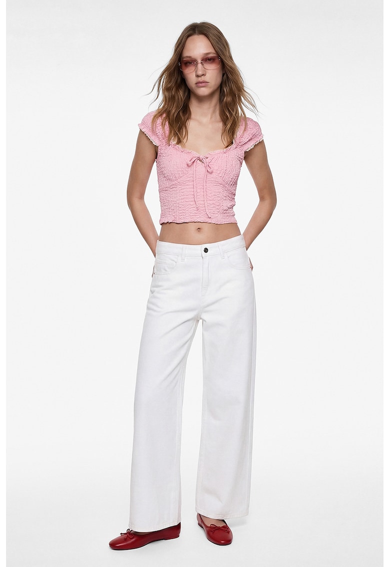 Top crop cu aspect texturat - Roz deschis