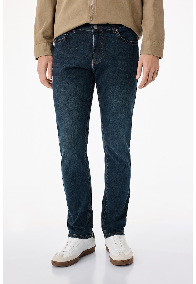 Blugi slim fit cu talie medie - Albastru indigo inchis