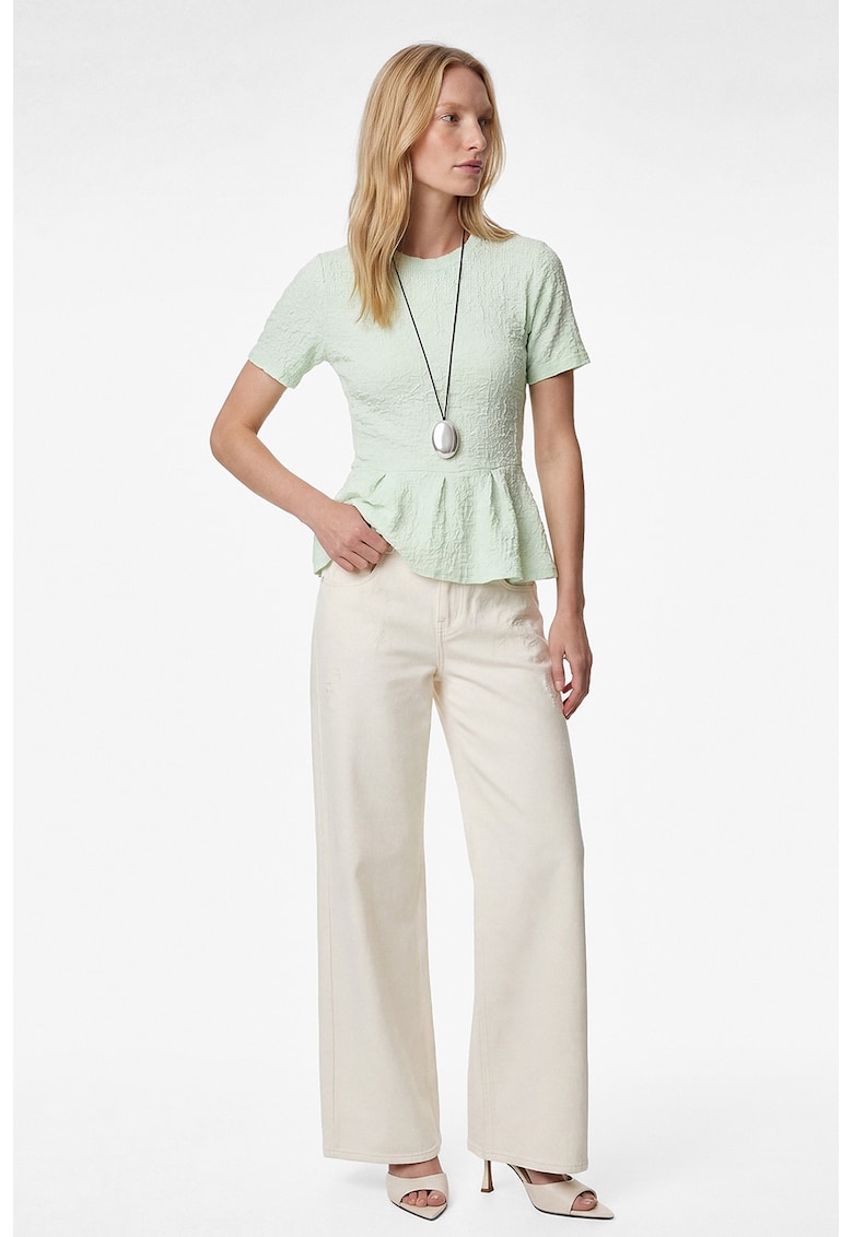 Bluza slim fit cu terminatie cu peplum - Verde pal