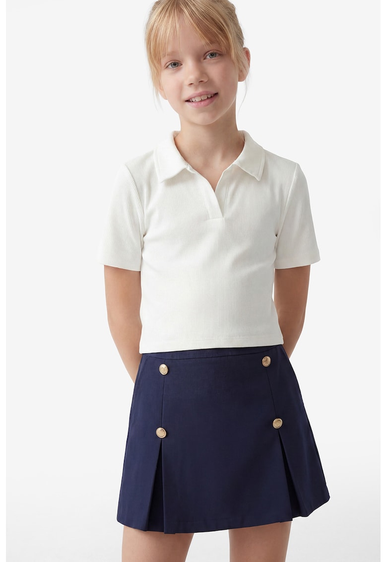Fusta-pantalon din bumbac cu nasturi bijuterie - Albastru inchis