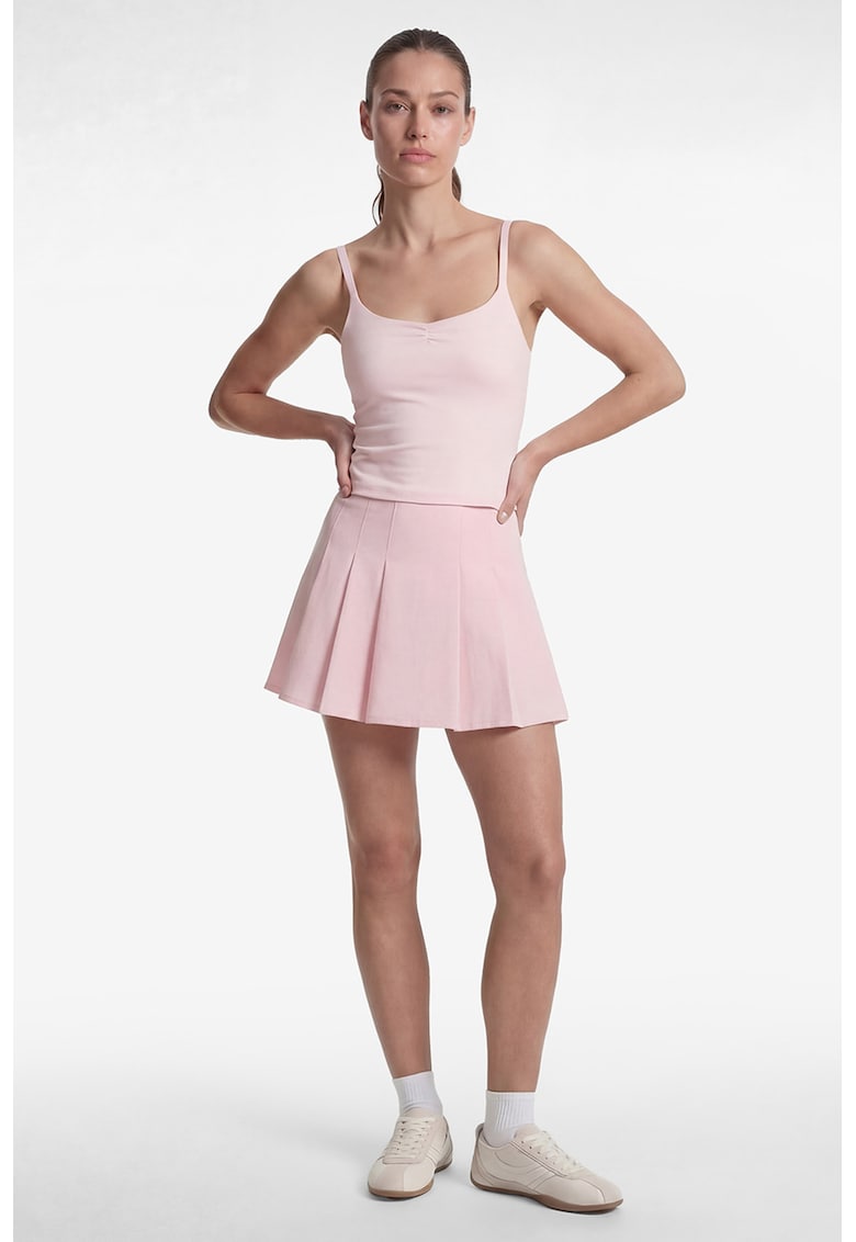 Top slim fit cu detaliu drapat - Roz pal