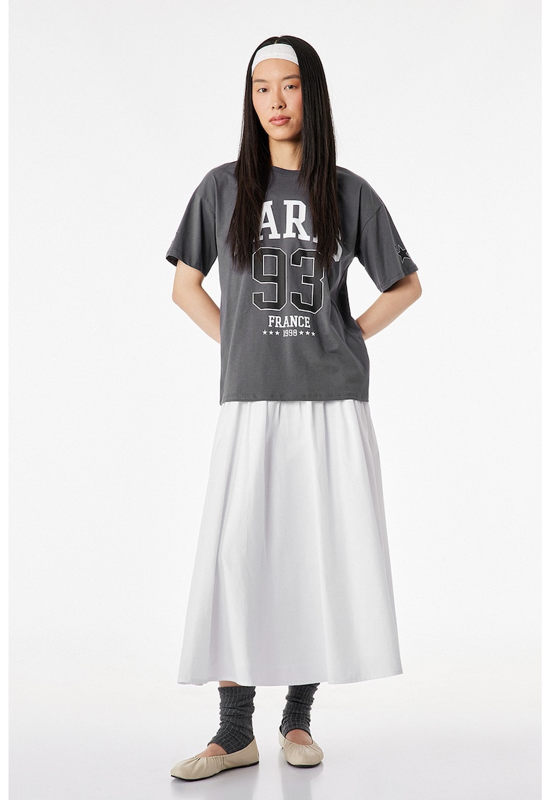 Tricou din bumbac cu imprimeu text - Gri inchis