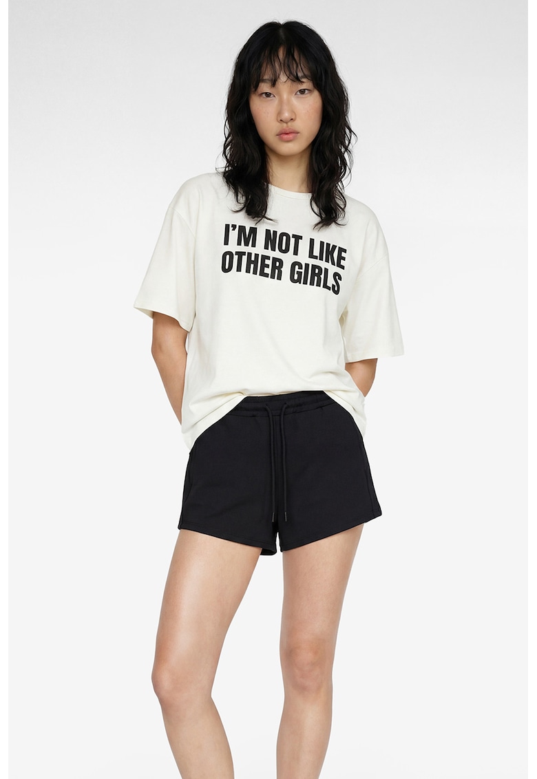 Tricou lejer cu imprimeu text - Alb