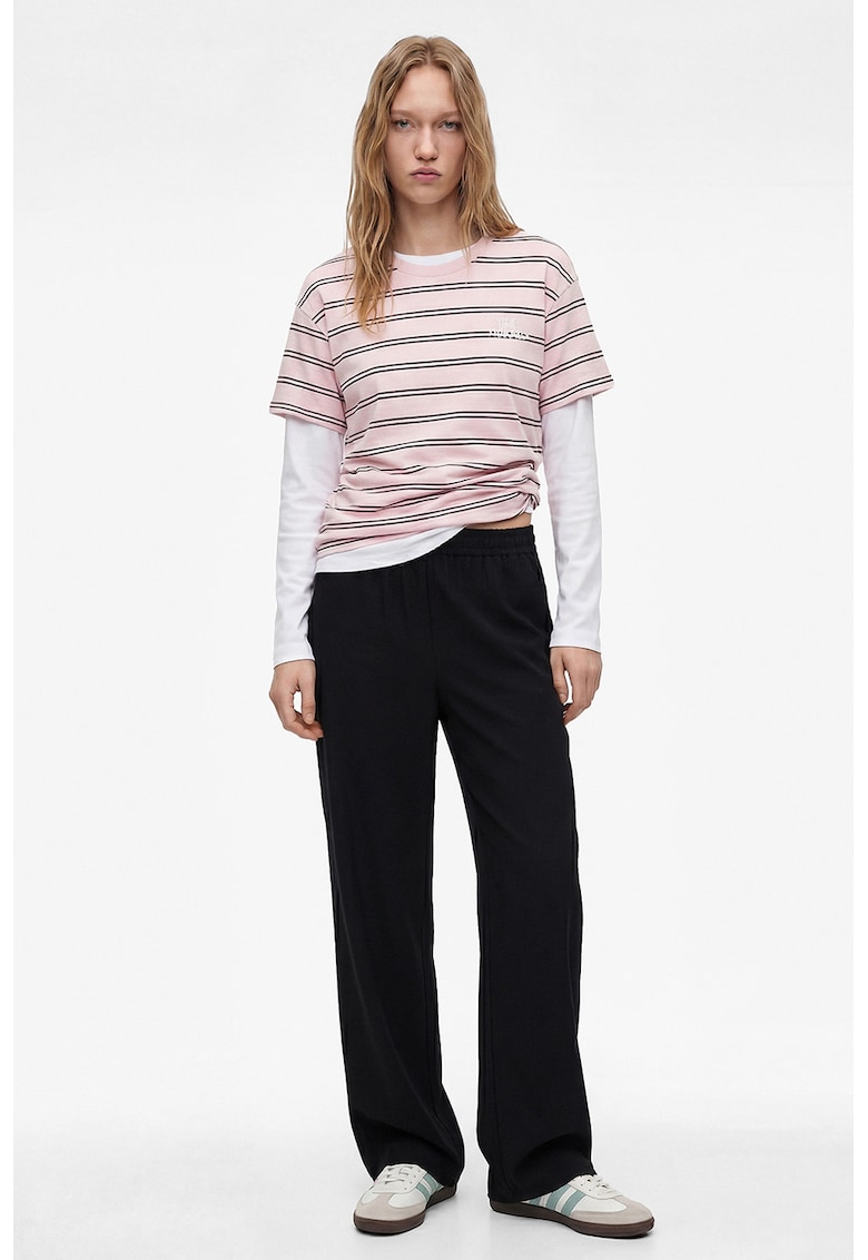 Tricou din bumbac cu model in dungi - Roz pal