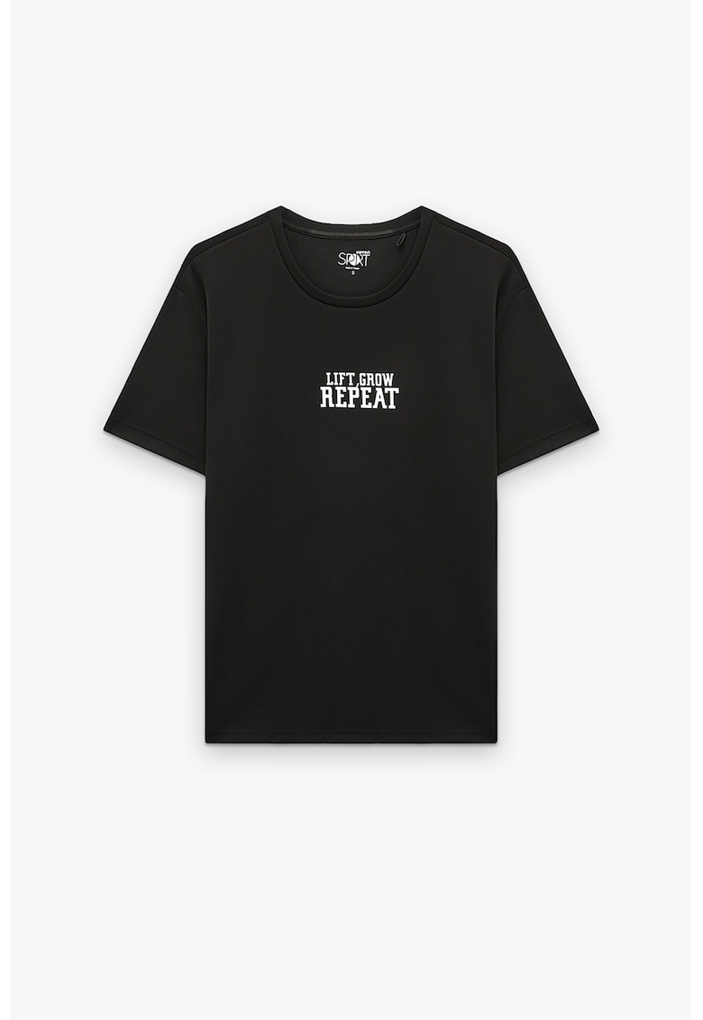 Tricou regular fit cu model text - Negru