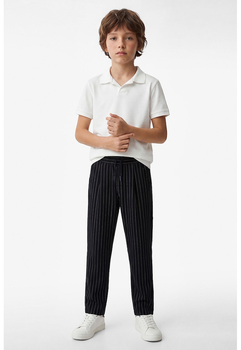 Pantaloni cu dungi si snur - Negru