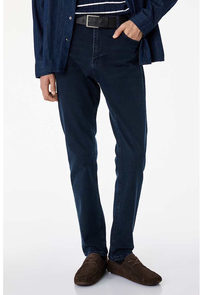 Blugi slim fit cu talie medie - Albastru indigo inchis