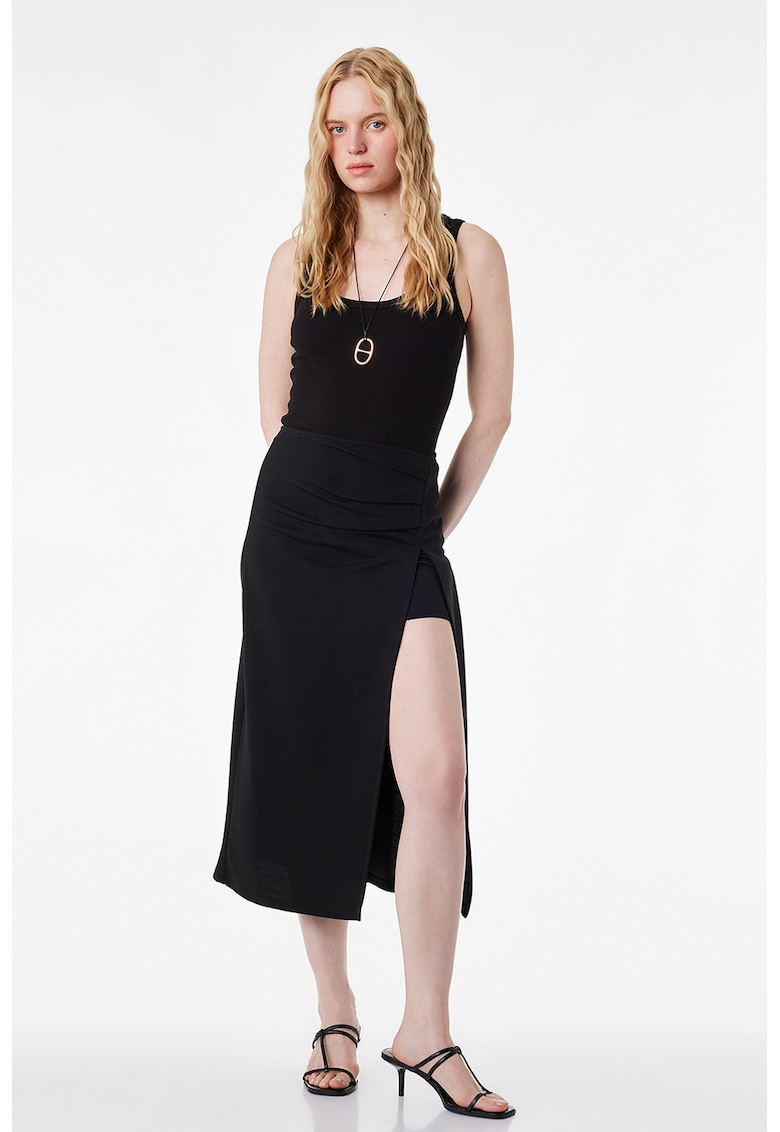 Fusta midi cu slit lateral - Negru