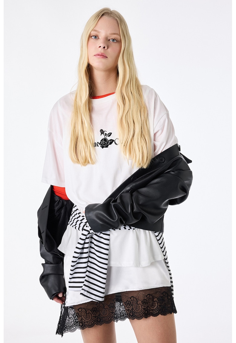 Rochie-tricou cu terminatii din dantela - Alb