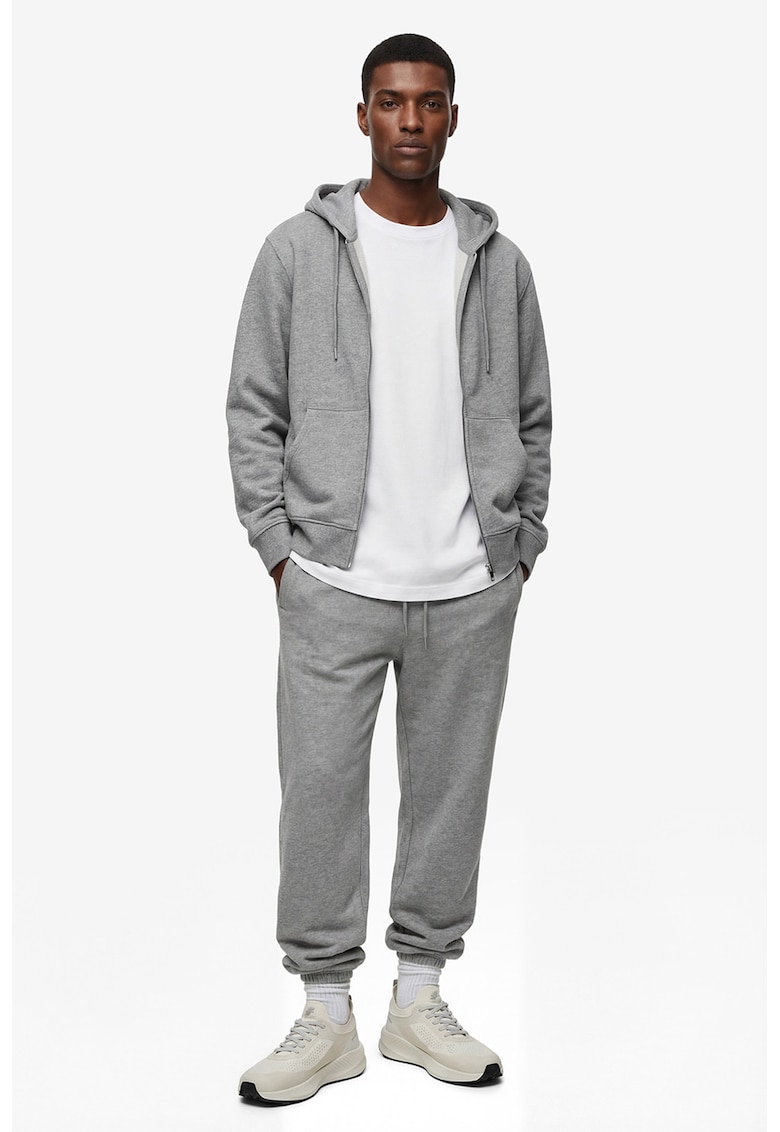 Pantaloni de trening cu snur si buzunare laterale - Gri melange
