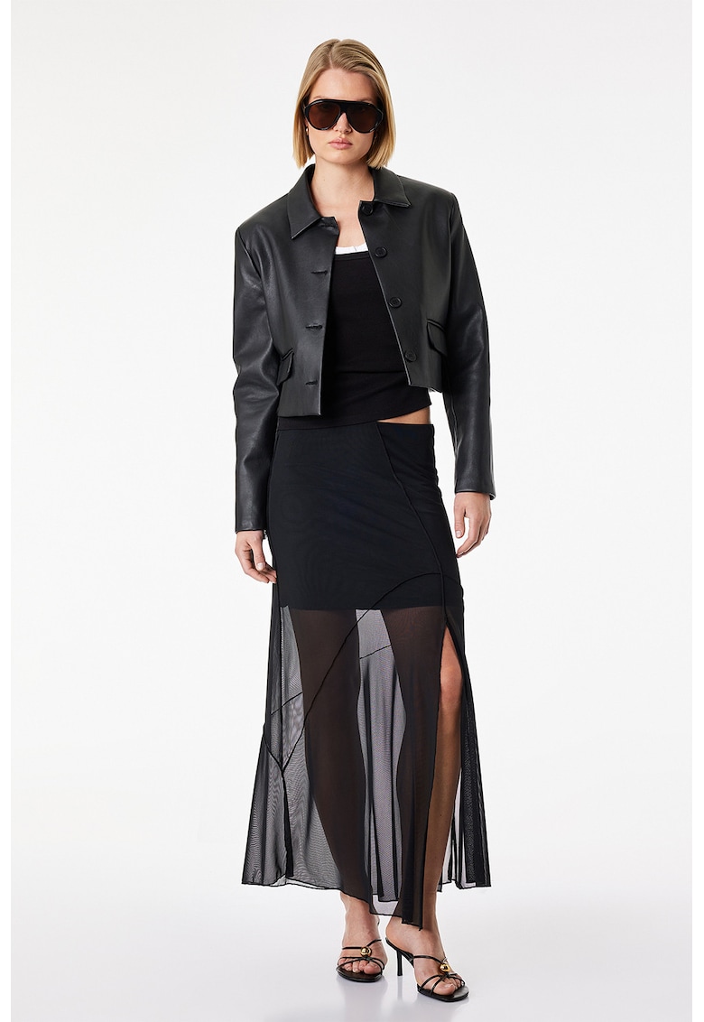 Fusta cu tul si slit lateral - Negru