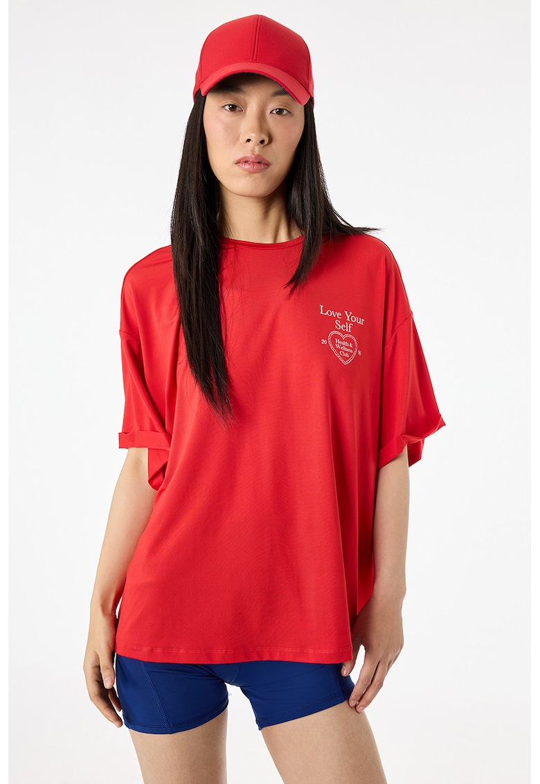 Tricou lejer cu imprimeu text - Rosu
