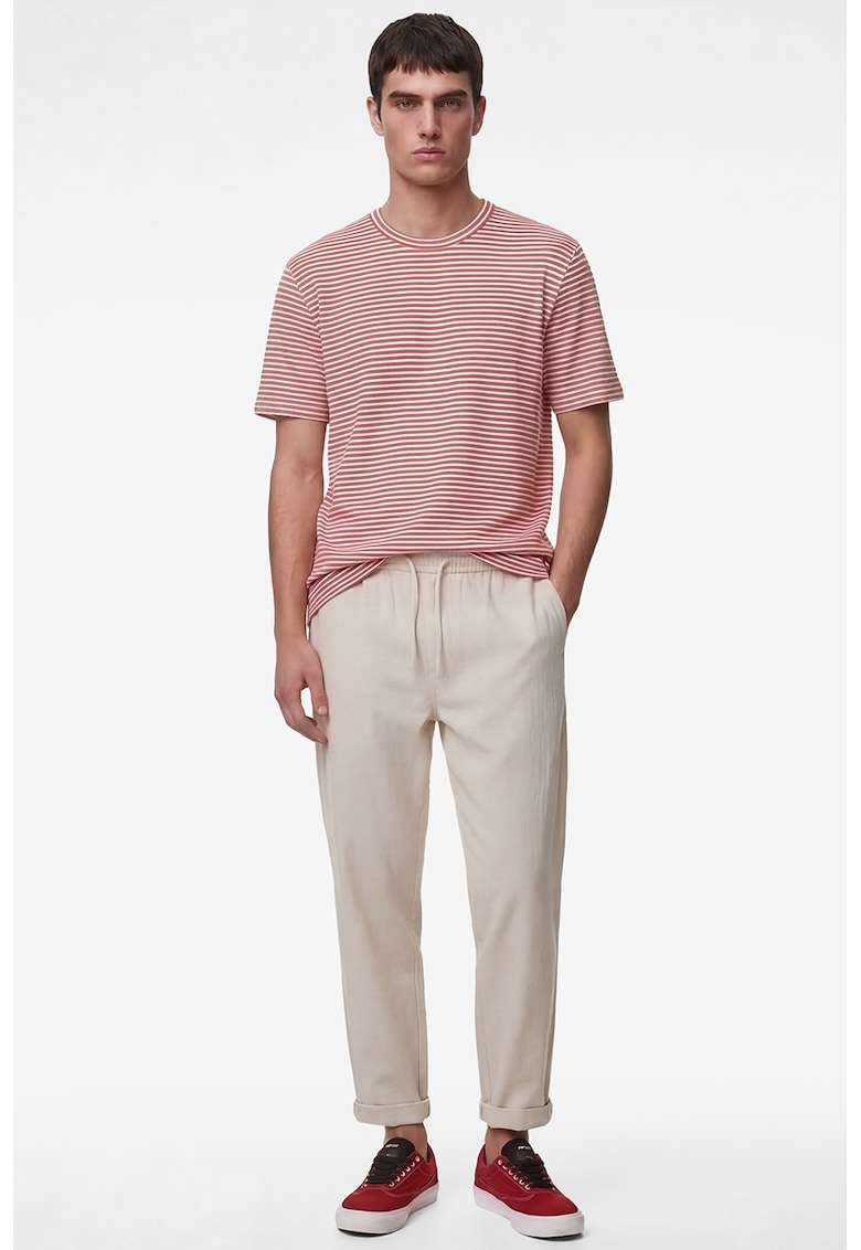 Tricou cu model in dungi si decolteu la baza gatului - Rosu/Crem