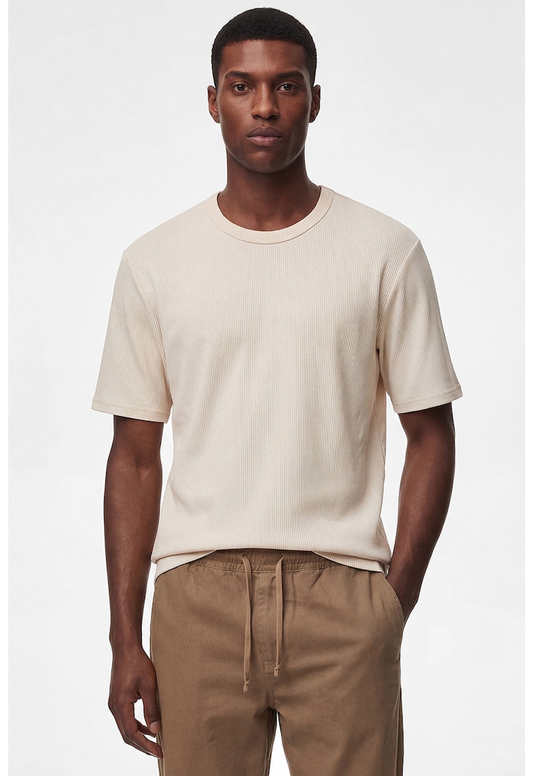 Tricou regular fit cu decolteu la baza gatului - Alb fildes