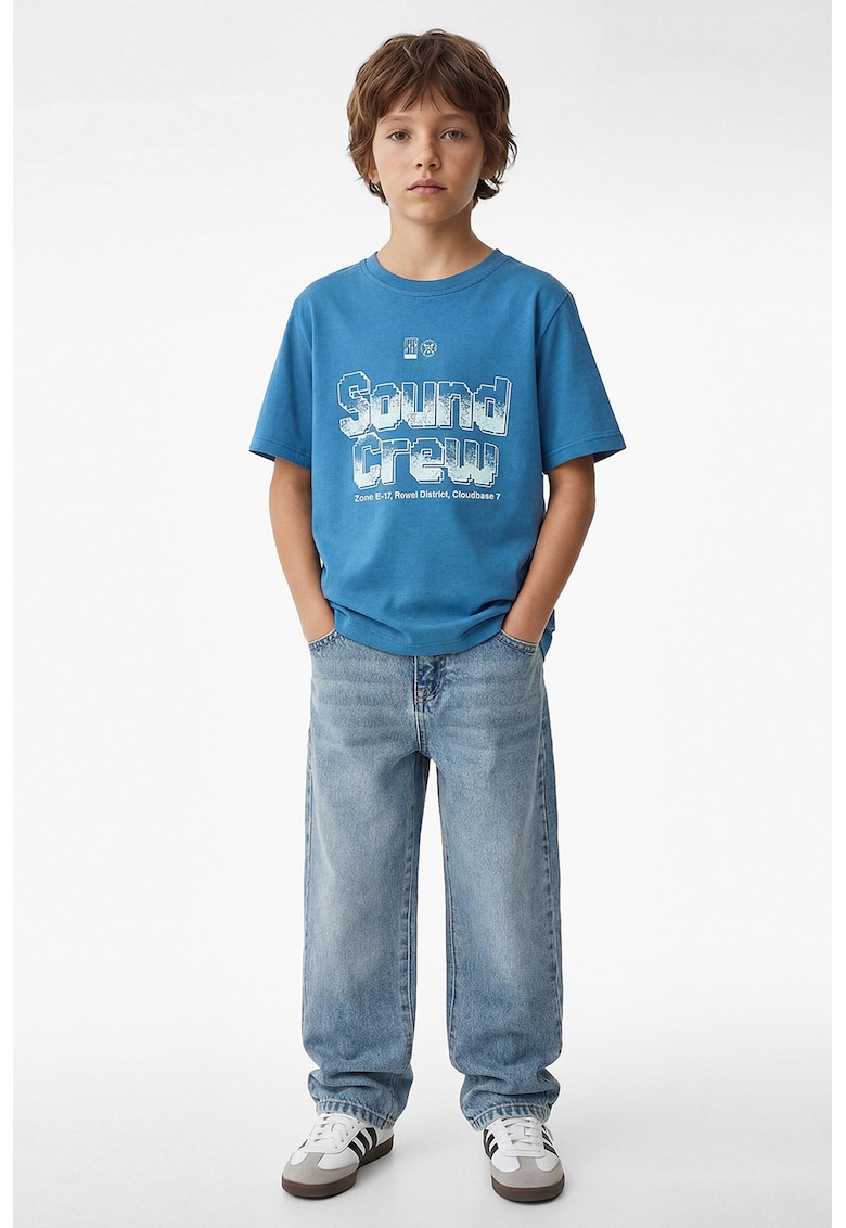 Tricou lejer cu imprimeu text - Albastru pastel