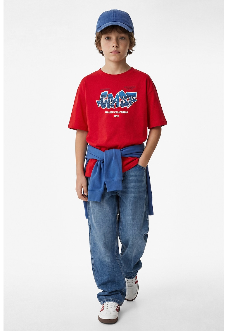 Tricou de bumbac cu imprimeu text - Rosu