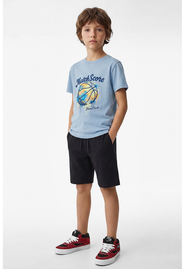 Tricou de bumbac cu imprimeu baschet - Albastru pastel/Portocaliu