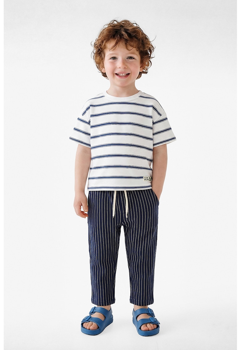 Tricou din amestec de bumbac cu model in dungi - Alb/Albastru inchis