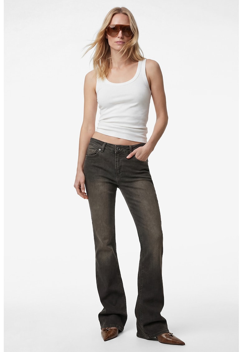 Blugi cu talie medie si croiala bootcut - Kaki inchis/Gri antracit