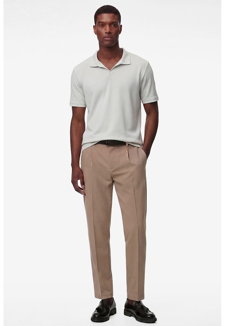 Tricou regular fit cu guler polo - Gri deschis