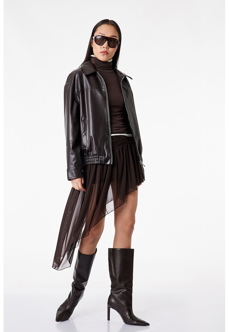 Fusta asimetrica din tul - Maro inchis