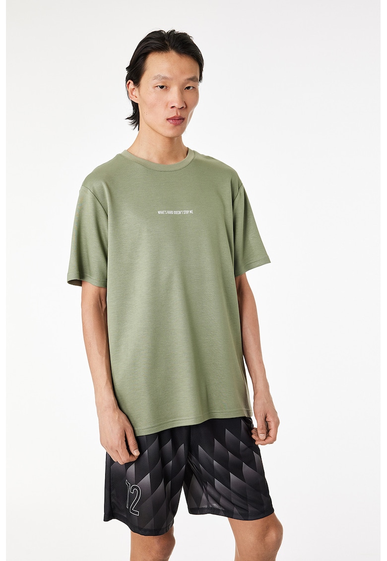 Tricou lejer cu imprimeu text - Verde deschis