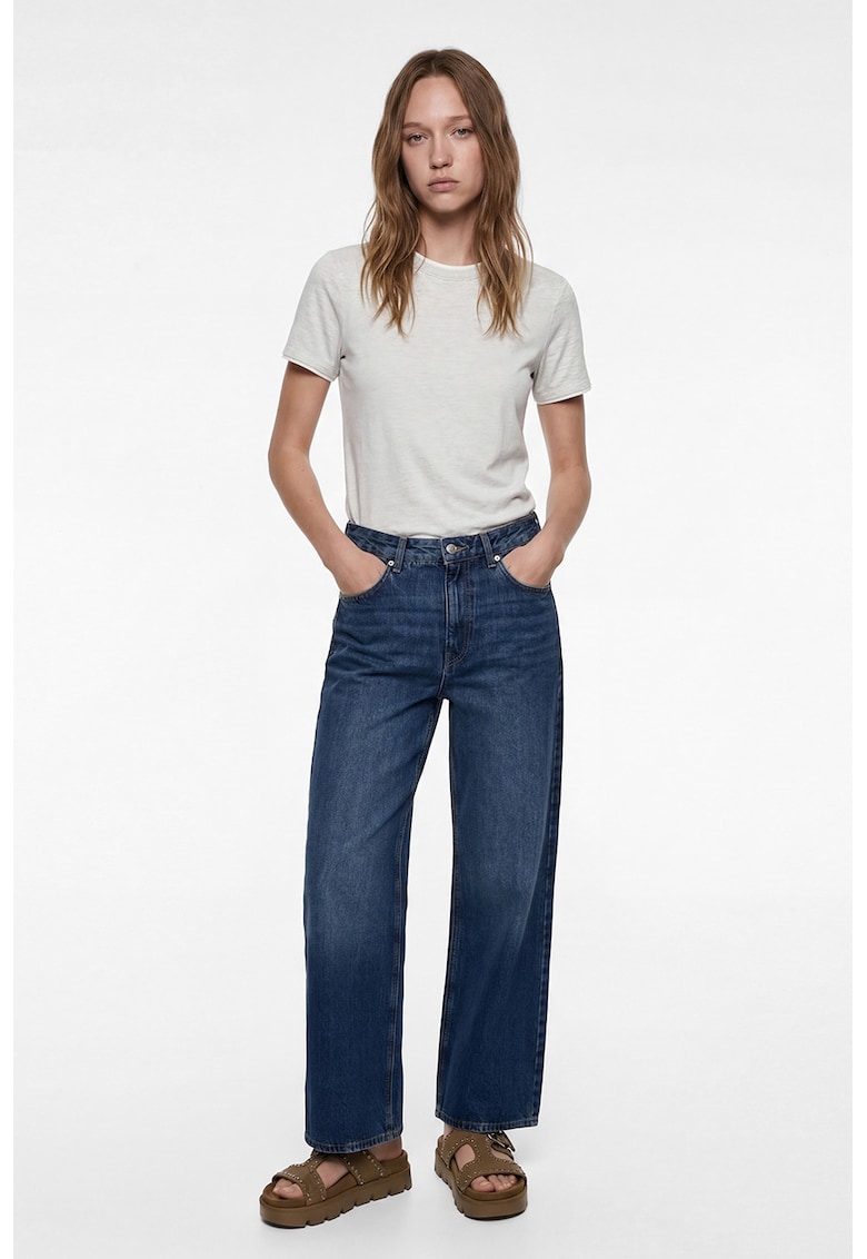 Tricou slim fit din bumbac si modal - Gri deschis melange