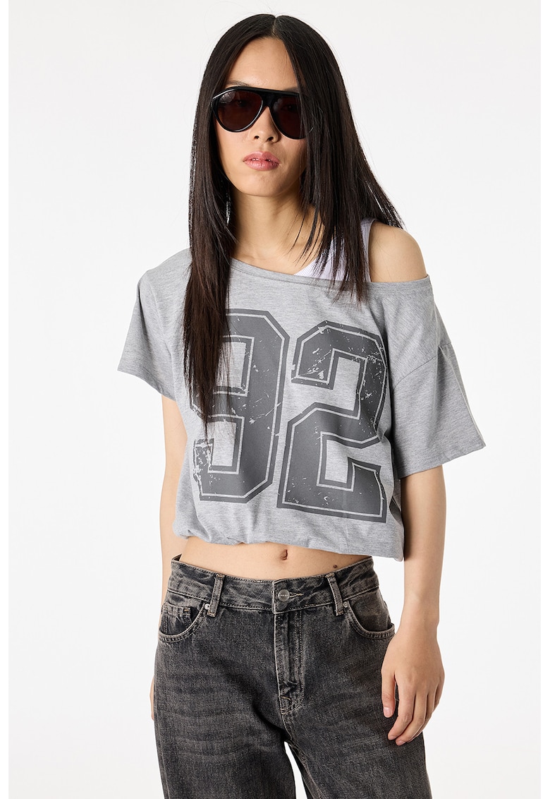 Tricou crop cu model 2in1 - Gri deschis melange