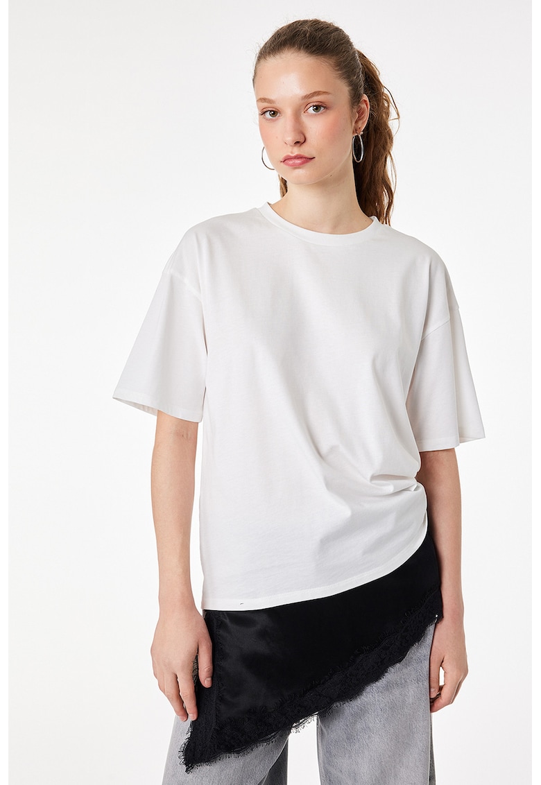 Tricou din bumbac cu aplicatii cu paiete - Alb