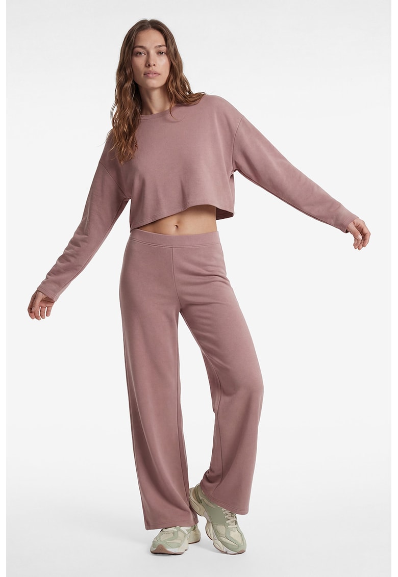 Bluza de trening crop cu maneci cazute - Roz prafuit