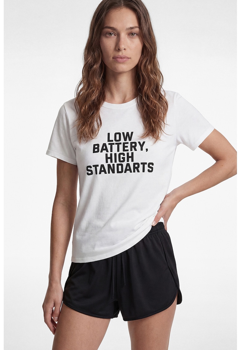 Tricou din amestec de modal cu mesaj - Alb
