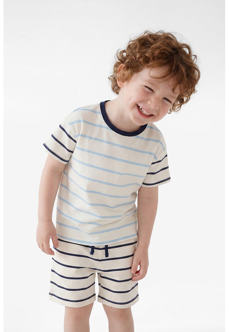 Tricou de bumbac cu dungi - Albastru ultramarin/Albastru lavanda/Alb murdar
