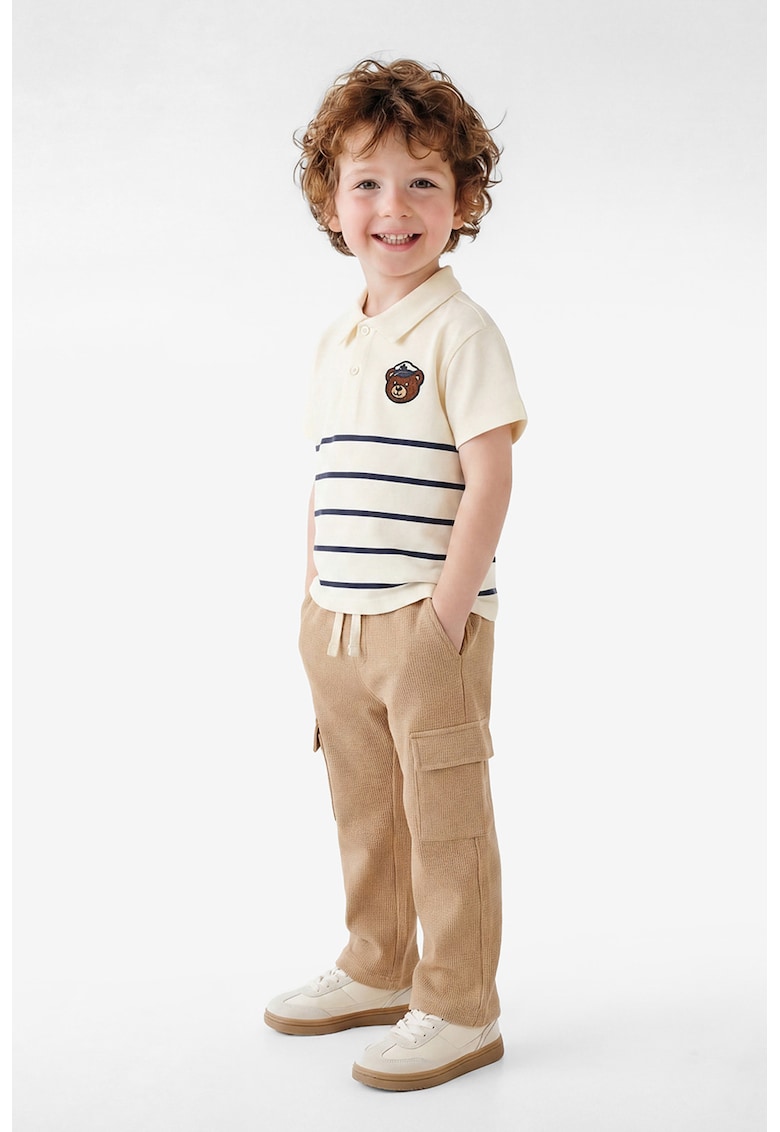 Tricou polo cu dungi - Maro inchis/Gri carbune/Crem