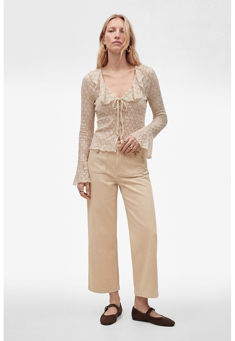 Pantaloni crop cu buzunare aplicate - Bej sampanie