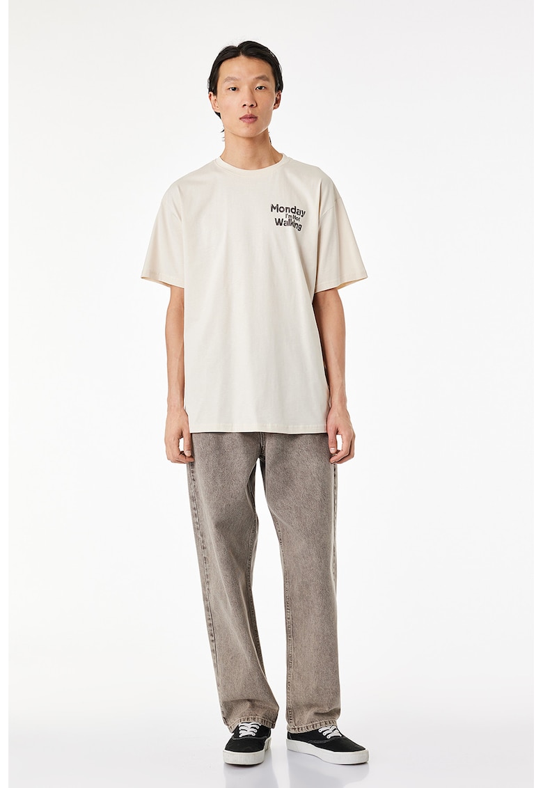 Tricou lejer cu imprimeu text - Bej deschis
