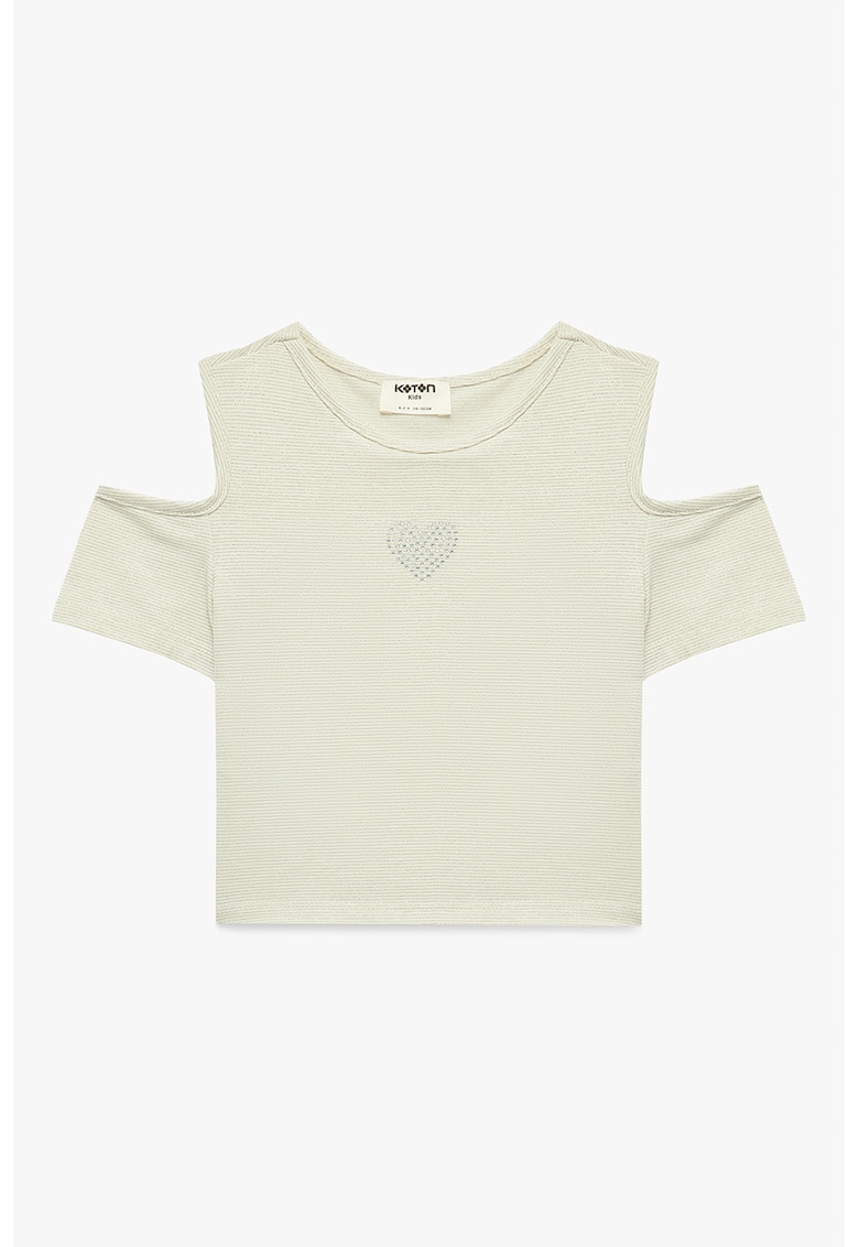 Bluza cu decupaj pe umeri - Alb fildes/Albastru pal