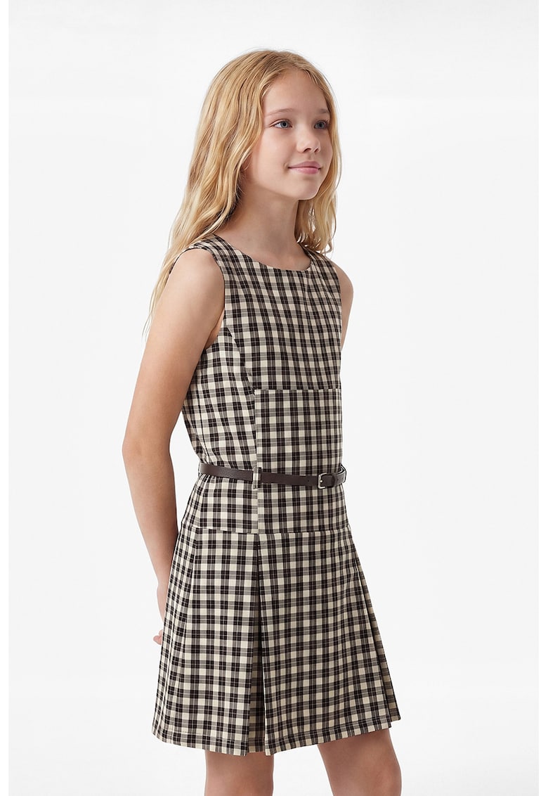 Rochie in carouri cu pliuri - Alb fildes/Black Onyx