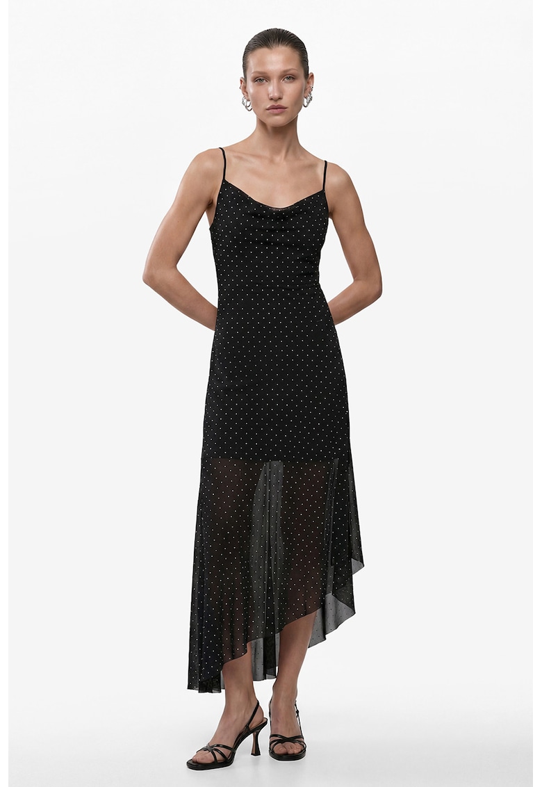 Rochie lunga asimetrica - Negru/Argintiu