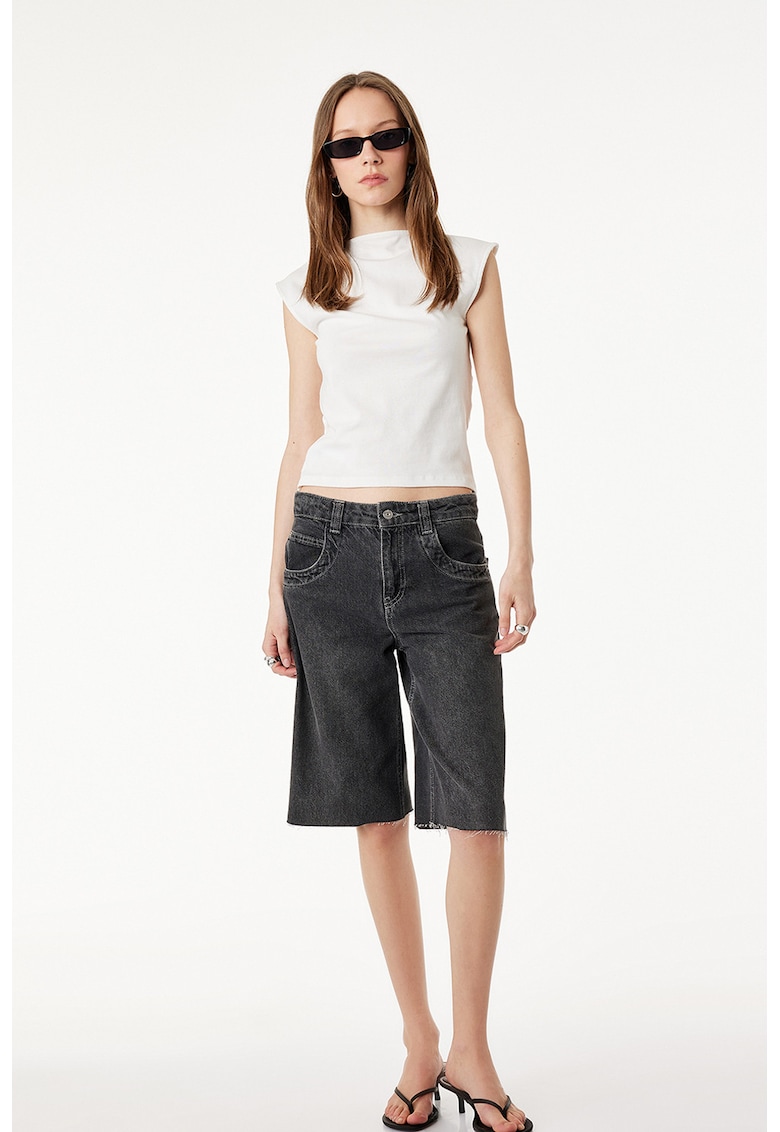 Tricou slim fit cu drapaje - Ecru