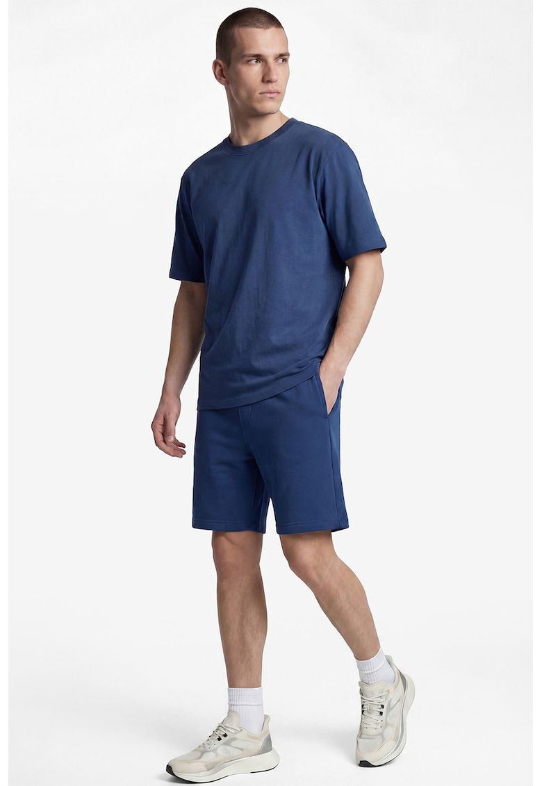 Pantaloni scurti din amestec de bumbac cu snur - Albastru inchis