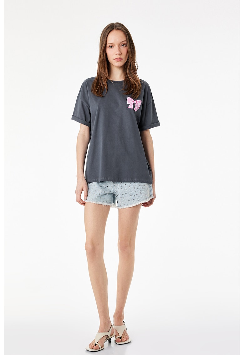 Tricou lejer cu imprimeu text pe spate - Roz deschis/Gri antracit