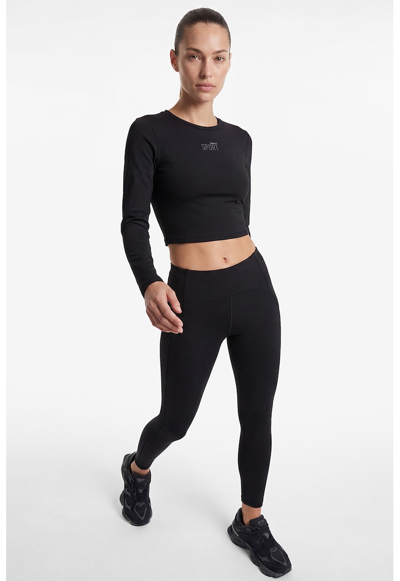 Bluza crop slim fit - Negru