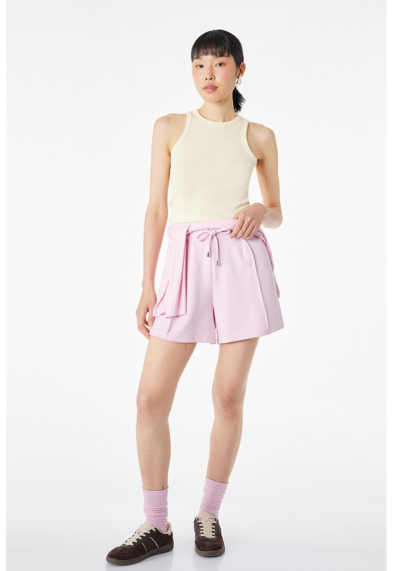 Pantaloni scurti uni cu snururi - Roz pastel