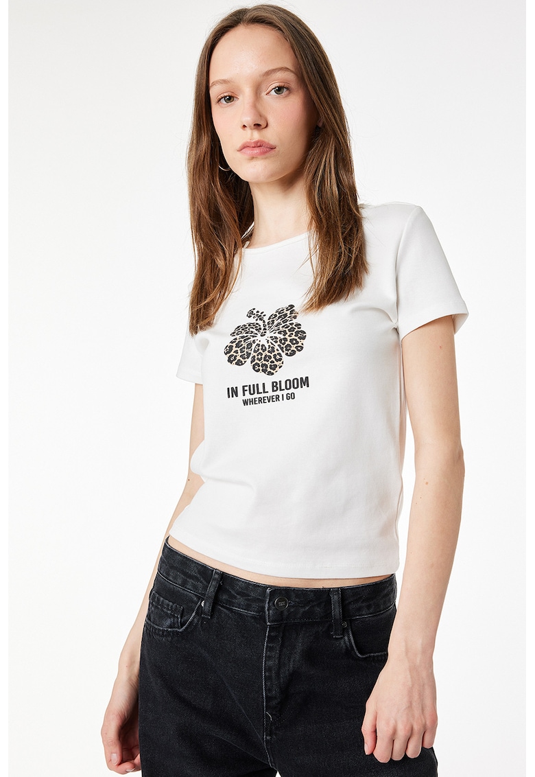 Tricou slim fit cu imprimeu - Alb fildes/Negru/Maro camel