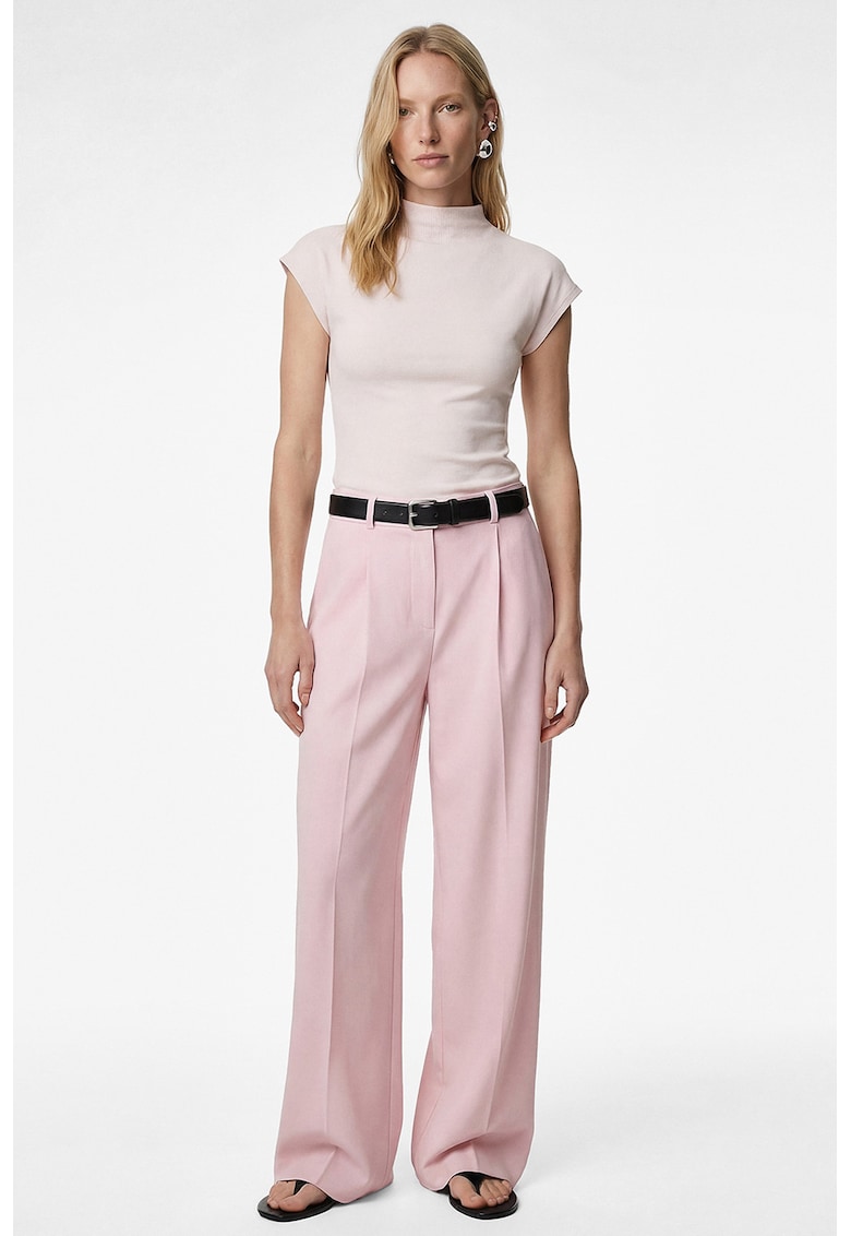 Tricou uni slim fit de bumbac - Roz pastel