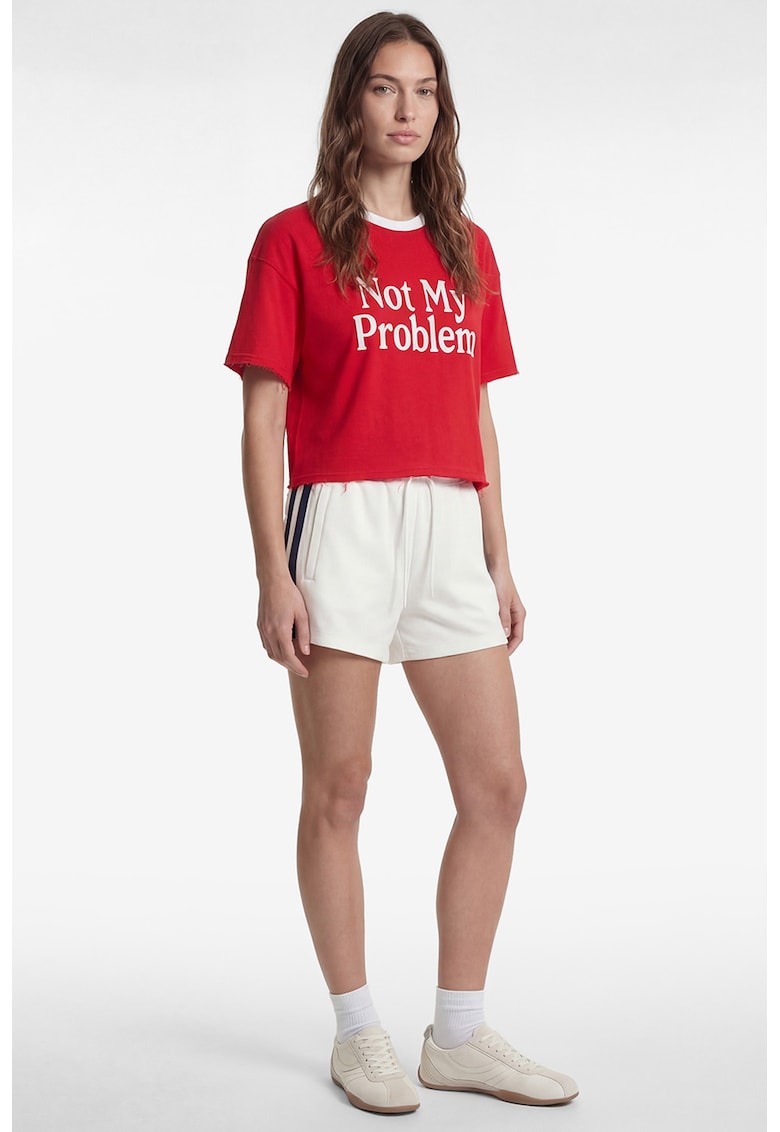 Tricou lejer cu terminatii nefinisate - Rosu/Alb
