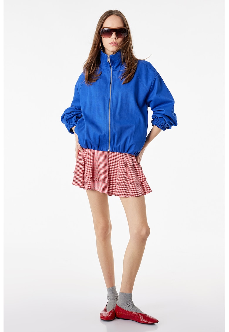 Fusta mini cu volane si model gingham - Alb/Rosu aprins