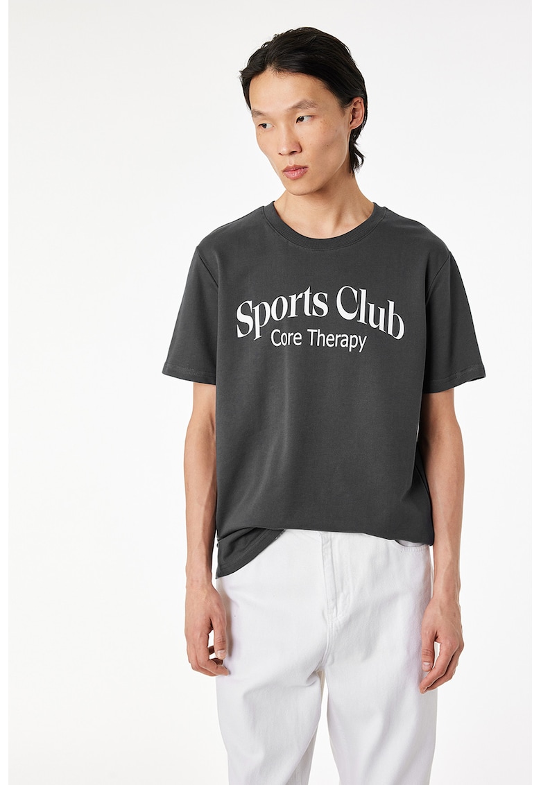 Tricou lejer cu imprimeu text - Alb optic/Gri antracit