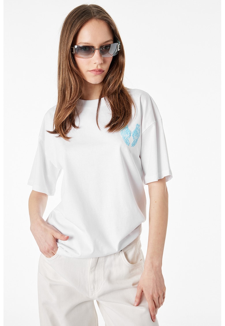 Tricou relaxed fit de bumbac - Albastru azur/Alb optic